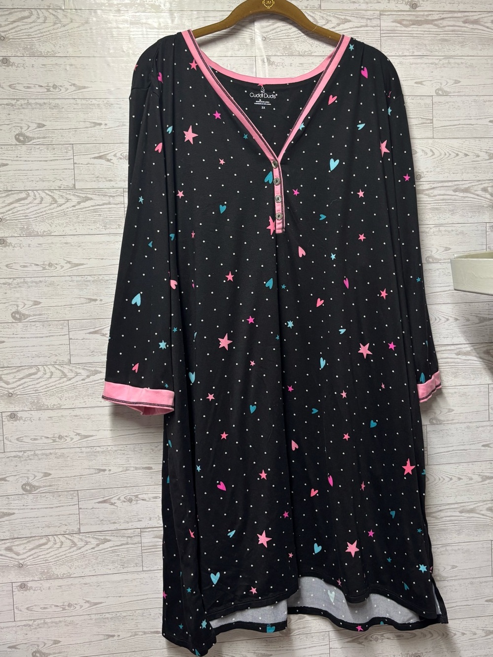 Cute Stars & Hearts Nightshirt - Black with Pink & Teal Accents